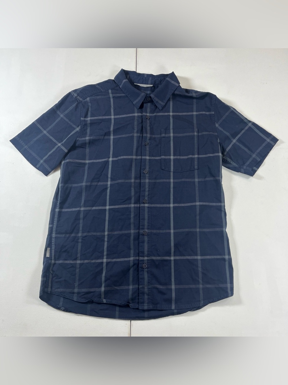 Icebreaker Wool Short Sleeve Shirt Blue Plaid Button Up Cool Lite Compass Mens M